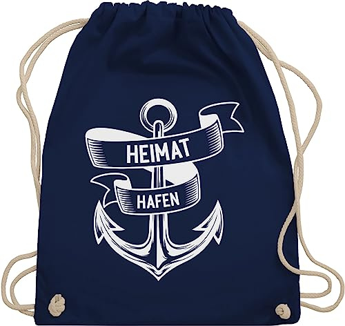 Turnbeutel Rucksack - Sprüche Statement - Heimathafen - Anker Ankerplatz - Unisize - Navy Blau - maritimer beutel mit aufschrift maritim baumwollbeutel statements maritime stoffbeutel sprüchen￼
