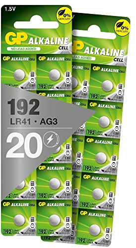 GP Lot de 20 piles bouton alcalines LR41 - AG3, 192, GP192A, LR736 - 1,5 V (tension 1,5 V)