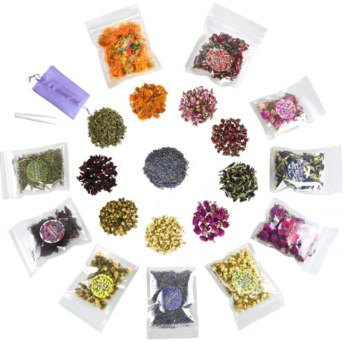 Natural Dried Flowers Kit 10 Bags, Dried Flowers Herbs for Soap Making, DIY Candle, Resin Jewelry, Bath