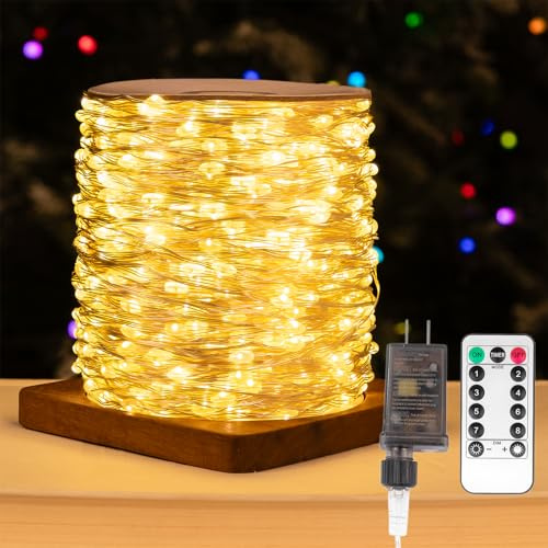 ZELUXDOT Fairy Lights Plug in,400FT 1200LEDs Waterproof Led String Lights,8 Modes Remote Twinkle Light for Outdoor Indoor Christmas Wedding Birthday Garden Party Decorations,Silver Wire,Warm White