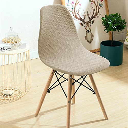 Highdi Stuhlhussen Schalenstuhl Bezug Stretch Universal Esszimmerstühle Bezug Plaid Jacquard Stoff Abnehmbar Waschbar Stuhlbezug Wohnzimmer Büro Küchenstühle Husse (Beige,6 Stück)