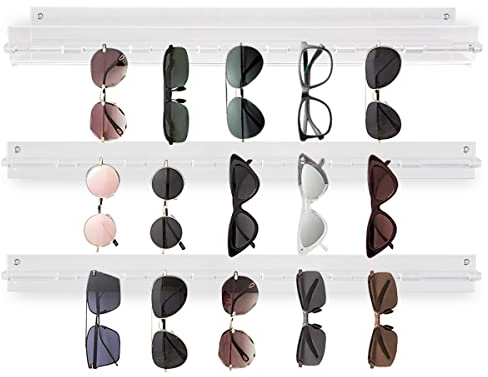 HONZUEN 3 Stück Brillenhalter Wand, Durchsichtig Acryl Sonnenbrillen Organizer, Brillenständer für Mehrere Brillen, Wandmontage Organizer Display für Sonnenbrillen Brillen