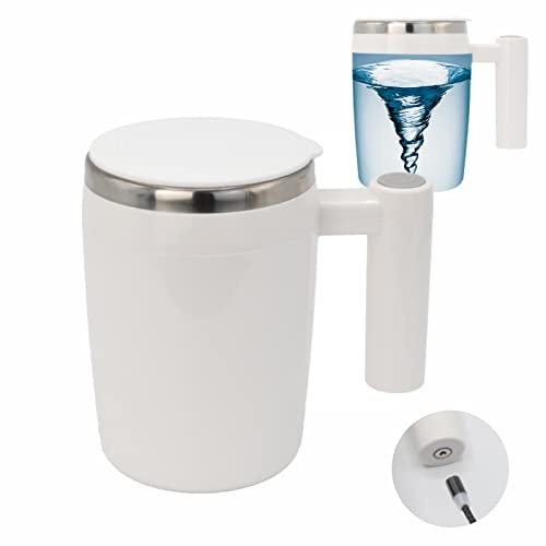 daasigwaa Rechargeable Self Stirring Mug - Magnetic Electric Auto Mixing Stainless Steel Cup for Office/Kitchen/Travel/Home Coffee/Tea/Hot Chocolate/Milk-430 ml/14.5 oz(White)