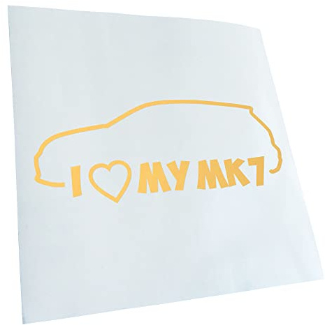 Kiwistar - Autoaufkleber - Goldchrom - 20x8cm I Love my MK7 - Heckscheibe Auto Aufkleber wetterfest für Kfz LKW Mofa Truck - Sticker außen selbstklebend Tuning Zubehör für Fenster Fahrzeug Scheibe