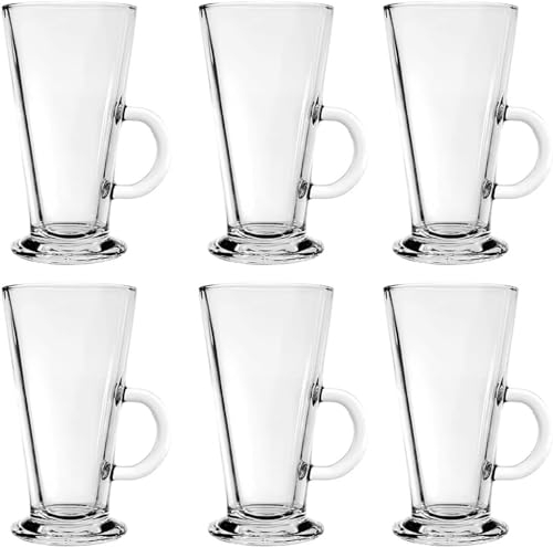 MIVIDE Lot de 6 Tasses à Café Irlandais, 250 ml Verres à Café avec Pied, Irish Coffee Tasse pour Cappuccino, Thé, Café, Latte