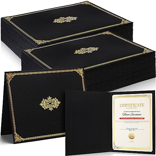 Kosiz 100 Pcs Certificate Holders Diploma Covers Document Holder Gold Foil Border for Letter Size 8.5 x 11 Inch Award Certificate Document Papers(Black)