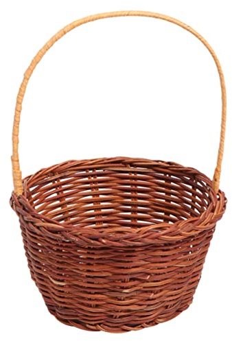 MERRYHAPY Kleiner Korb Handgewebter Osterkorb Rund mit Henkel 1 Stück Hellbraun Weide 12X7cm Selbstgemacht Dekokorb für Schreibtisch Kindergarten Puppenhaus Schmuck Aufbewahrung Fotodekoration
