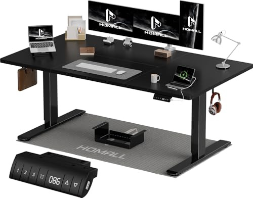 Homall Scrivania elettrica regolabile in altezza, 160 x 80 cm, due supporti telescopici estendibili, con piano diviso in quattro parti, scrivania per computer con funzione memoria