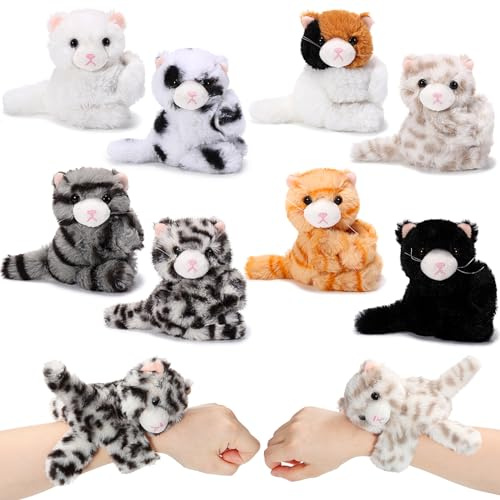 Liliful 8 Pack Kids Plush Gifts Stuffed Animal Cat Slap Bracelets - 8 Inch Graduation Class Prizes Toys Wrist Band Cute Snap Bracelet Birthday for Boys Girls Child Pet Adoption Party Favors(Kittens)