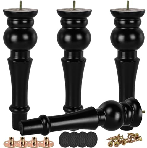 Btowin VCF 28cm Holz Möbelfüße, 4er Set Massivholz Groß Spindel Tischbeine Möbelbeine mit vorgebohrten M8 Bolzen & Montageplatten für Schrank Sofa Ottomane TV-Ständer Stühle