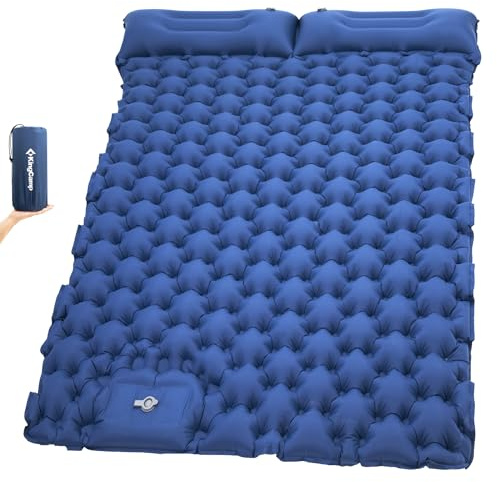 KingCamp Isomatte Selbstaufblasend, Camping Isomatte 2 Personen mit Kopfkissen, Camping Matratze 9 cm dick, aufblasbare Isomatte mit Fußpumpen, perfekt für Paare oder Familien