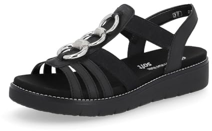 Remonte Sandales à lanières pour femme D2073 Sandales pour femme Semelle ample Noir (noir 02)