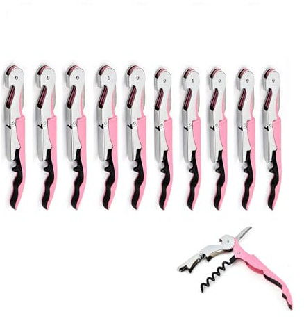Weinflaschenöffner, Professionelle Kellner Korkenzieher Weinöffner Set, Edelstahl Scharniere Weinschlüssel für Restaurant Kellner, Sommelier, Barkeeper (Pink 10 pieces)