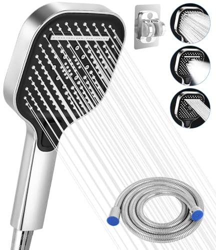 Alcachofa de Ducha, Alcachofa Ducha con Manguera 1.5M, Alcachofa Ducha Alta Presión, Mango Ducha, con Soporte Alcachofa Ducha, Alcachofa de Ducha Grande, Alcachofa Ducha con 3 Modos de Ducha
