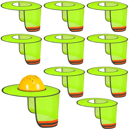 Jspupifip 10 Pack Hard Hat Sun Shade Full Brim High Visibility Hard Hat Sun Visor with Reflective Strip for Construction Sites, Green