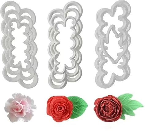 Fyuan Molding Roses Carnations Peony 3D Petal Cake Cutter Flower Fondant Icing Tool Decorating Mould DIY Baking Accessories, 9pcs