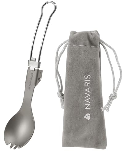 Navaris Faltbarer Titan Spork - Ultraleichtes und Robustes Campingbesteck - Outdoor Besteck - Göffel - Klappbares Kochgeschirr für Camping