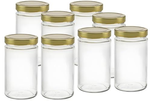 Vitrea 8x Sturzgläser 720ml - Einmachgläser Einweckgläser Schraubgläser - Marmeladengläser mit Schraub-Deckel DEEP TO 82 - Gold- Made in Germany
