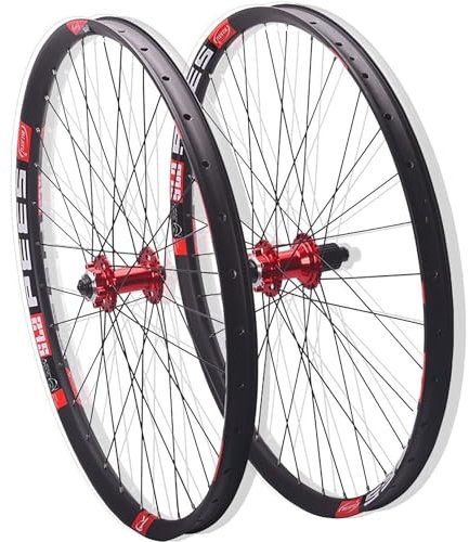 NBTRXWAFR Fahrrad-Laufradsatz 26 27.5 29 Zoll Mountainbike-Laufradsatz Scheibenbremse 32 Löcher Felge 120 Klicks Schnellspanner MTB-Laufrad Für 7-12 Gang Kassette,Rot,27.5inch