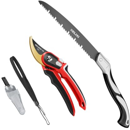 OLYSPM Garden Secateurs,Garden Scissors,Pruning Shears with 1 Folding Saw,1 Lanyard,1 Waist Box,Pruning Scissors with 20-35cm Calibre for Pruning Branches,Trunks,Vines,Shrubs