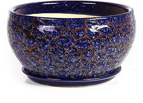 Macetas Azules Cerámica Extra Grande Sala De Estar Personalidad Planta Cuenca Con Orificio De Drenaje Bonsai Potss Jardín Decorativo Cactus Soporte Cerámica Esmaltada Contenedor De Flores Con Bandej