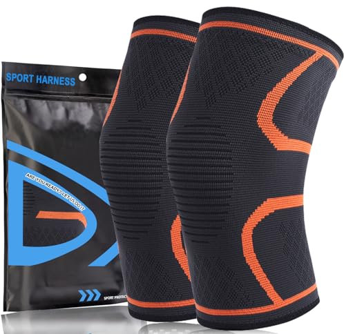 2 Pcs Juego de rodilleras para mujer y hombre,Rodillera Deportiva para Unisex,Rodilleras de compresión Transpirable y Antideslizante, Naranja,S