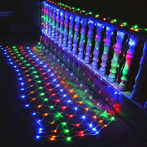 Izrielar 2x Filet lumineux 3x2m, 200LED Filet lumineux multicolore, 8 modes Filet lumineux Chaînes lumineuses Rideau lumineux Éclairage de Noël avec fiche Décoration de Noël