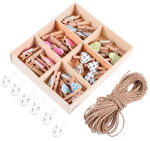 IMIKEYA 30 Stücke Holz Foto Clips Herz Form Kreative Bildverschlussklammern Bunte Clips Hintergrundzubehör Fotowanddekoration Memo Kartenclip