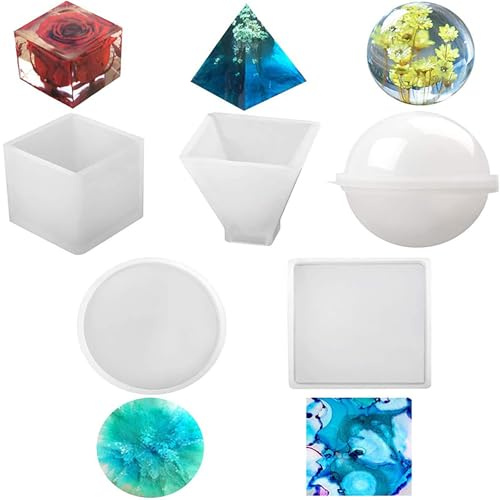 Welhammsae Stampo in Silicone Colata per Resina Epos Sidica, DIY Contiene Set Include Cubo Sfera Piramide Rotonda, DIY Silicone Resina