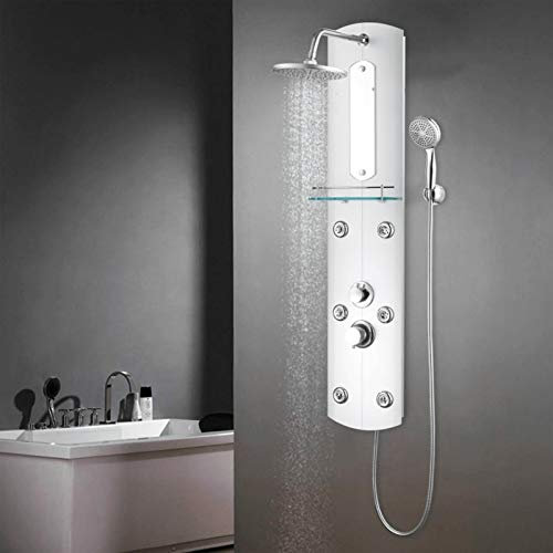 Brokky Pannello Doccia 25x43x120 cm Argento-Colonna Doccia Idromassaggio con Miscelatore, Pannello Doccia Acciaio Inox Funzioni, Doccia Soffione Colonna per Bagno