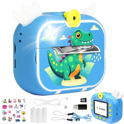 CUBIDI® Appareil Photo Enfants - Appareil Photo Instantané Enfant avec Papier d'impression et Carte Mémoire de 32 Go. Idée Cadeau Enfant 3 Ans et Plus. Instant Kids Camera - Dinosaure Bleu.