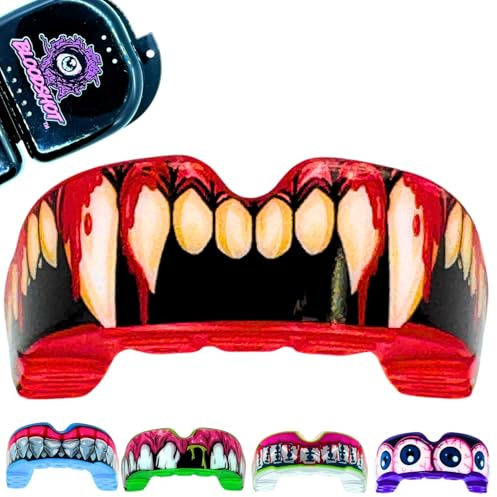 BLOODSHOT | Custom Fit Mouth Guard for All Contact Sports | Rugby, Boxing, BJJ, Hockey, MMA | Protective Gum Shield for Adults & Kids 12+ | Easy 2-Minute Molding with Carry Case (Bear Grillz Black)