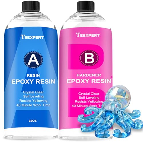 Teexpert Epoxidharz mit Härter, 64OZ/1.9L Hochglanz Epoxidharz Set, Blasenfreies Beschichtungs- und Gießharz für DIY-Kunst, Schmuck, Untersetzer, Weihnachtsdekorationen, Tischplatten, Formen, Holz
