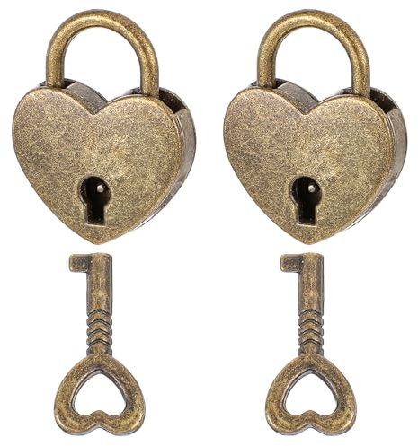 2 lucchetti con chiave, a forma di cuore, per diario, gioielli