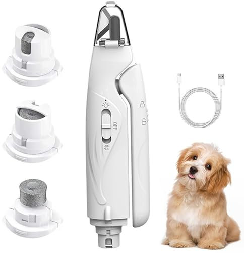 2-in-1 Pet Nail Polisher, Krallenschleifer für Hunde, Haustier Nagelknipser mit LED-Licht, Elektrischer Hundekrallenschneider, Wiederaufladbar Krallenschere für Große, Mittelgroße und Kleine Hunde