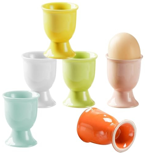 MPXEAVG 6 Stück Eierbecher Porzellan, Eierbecher Steingut, Eierbecher Bunt, Eierbecher Lustig, Eierbecher Keramik, Eierbecher Set für am meisten Eigrößen Spülmaschinenfest