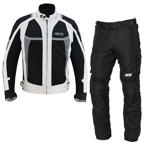 BOSmoto Motorradanzug Textil mit Protektoren – Atmungsaktive und wasserdichte Motorradbekleidung für Herren,Motorrad Textil Kombi Grau,Motorrad Jacke und Hose (GRAY, XL)