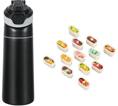 Fragrance Water Drinking Bottle - Fragrance Air Water Bottle - Includes 5 Pods - Black - 600ml - Stainless steel - Steel/Metal Bottle - BPA Free - Up Starterskit - Cola, Orange, Watermelon, Apple