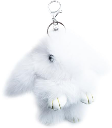 Xsclpomddy Plüsch Hase Schlüsselanhänger Pom Poms Taschenanhänger Süße Flaumige Anhänger Für Auto Handtasche Taschen