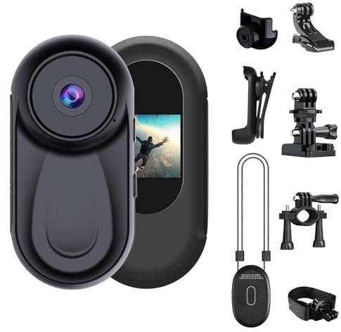 OBEST Thumb Action Camera 1080P, Mini Body Camera Bike Motorcycle Helmet POV HD Portable Not Waterproof 360° Camera 120° Wide Angle for Cycling, Running Daily Vlog, Outdoor Sports (No SD Card)