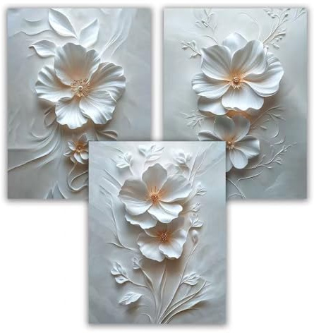 Bonbeau Großes weißes Leinwandbild, florales Wandgemälde, weiße Rose, Bild für Wohnzimmer, Schlafzimmer, Badezimmer, Büro, Heimdekoration, ungerahmt (Rosenbild, 40 x 60 cm, ungerahmt)