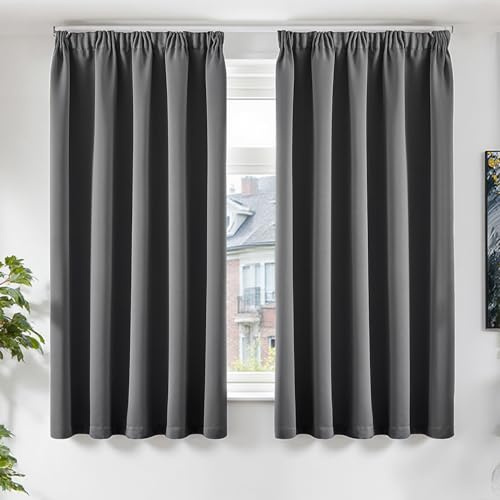 TOPICK Verdunklungsvorhänge Vorhänge Gardinen H160xB140 2er Set Dunkelgrau | Blickdicht Vorhänge Wohnzimmer Gardinen mit Kräuselband Schlafzimmer Schienensystem Curtains Übergardinen Fensterdekoration