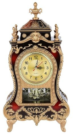 ZenithAur Orologio da scrivania in stile vintage, orologio da camino decorativo antico, orologio da tavolo a batteria con design elegante per l'arredamento (Rosso marrone)
