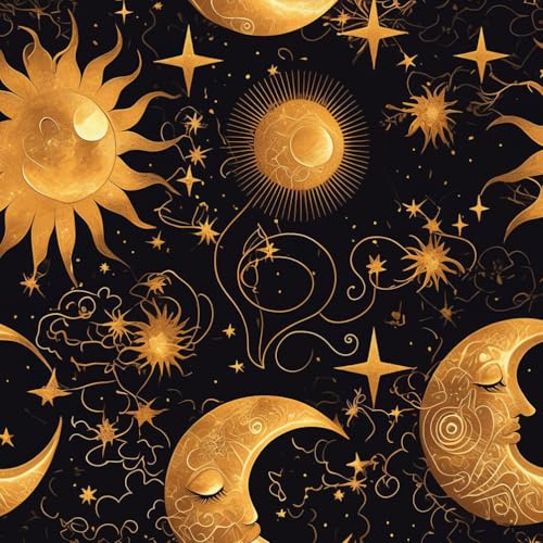 JIAOQSS Removable Wallpaper Black Gold Sky Sun Moon Star Stick on Wallpaper Removable Vinyl Wrap for Living Room Bedroom Kitchen Wall Cabinets Decor