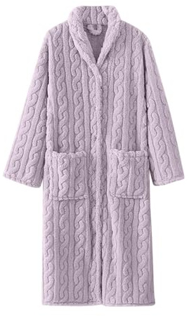 Generisch Vestaglia da donna lunga da donna, calda, in pile, tinta unita, con bottoni, camicia da notte