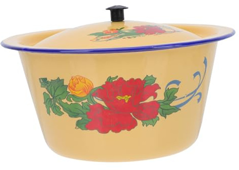 Cabilock Bol Vintage Émail avec Couvercle Pot à Graisse Multifonction Ustensile Cuisine Rétro pour Maison et Restaurant