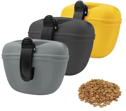 MmotZsb 3 Stück Futterbeutel Hundetraining, Leckerlitasche Für Hunde Mit Clip, Silikon Futterbeutel Hund Für Outdoor Und Spaziergänge, Schwarz Grau Gelb