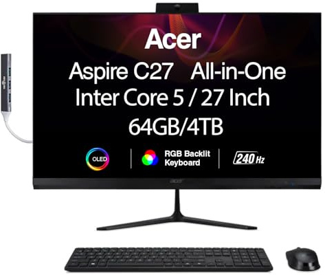 acer Aspire 27 All-in-One Desktop, 27 IPS FHD Display, AMD Ryzen 7 5825U (Ryzen 7 5000 Series), 64GB DDR4, 4TB SSD, Wi-Fi 6E, Webcam, Bluetooth 5.3, Windows 11 Pro, with DKZ USB Port Expander