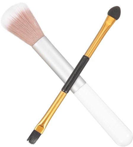 MUSISALY Lot de 2 Pinceaux de Maquillage Double Tête pour Fard à Paupières Manche en Bois Fibres Synthétiques Pinceau Highlighter et Estompeur Outils de Beauté Compacts pour Maquillage