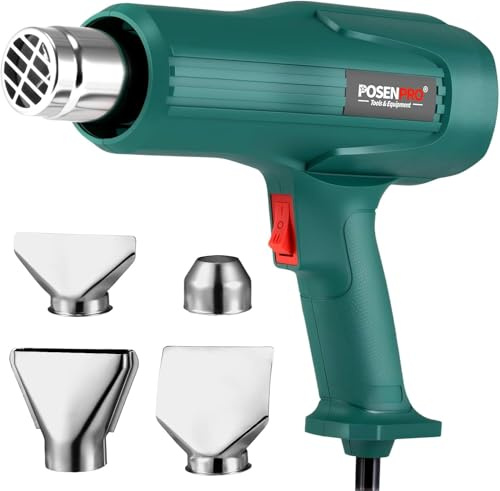 Heat Gun, POSENPRO 2000W Hot Air Gun Kit 350℃ & 600℃ Dual Temperature Settings with 4 Nozzle Attachments Overload Protection for Crafts, Shrink Wrapping/Tubing, Paint Removing, Epoxy Resin